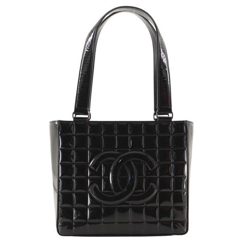 CHANEL Patent Chocolate Bar CC Tote Black 